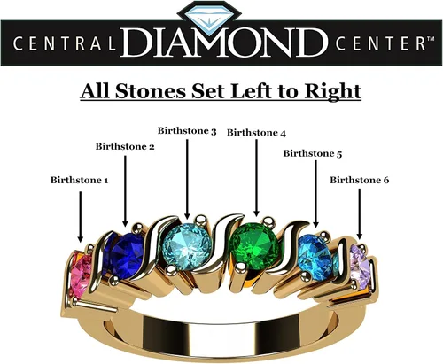 Miniatura 2 de Anillo Central Diamond Center Nana con barra en S, 1 a 6 piedras natales, en plata u oro blanco, amarillo o rosa de 10 quilates, para madres