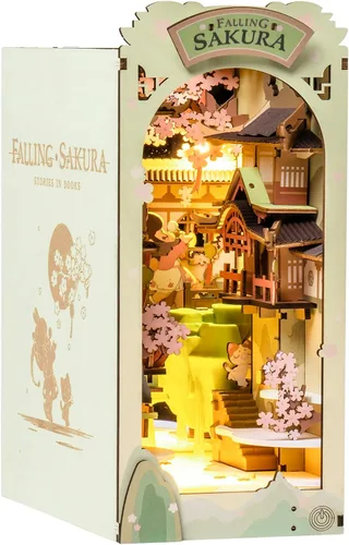 Rolife - Kit de manualidades para rincón de lectura Falling Sakura, kit de manualidades para rincón de libros en miniatura, estante decorativo 3D