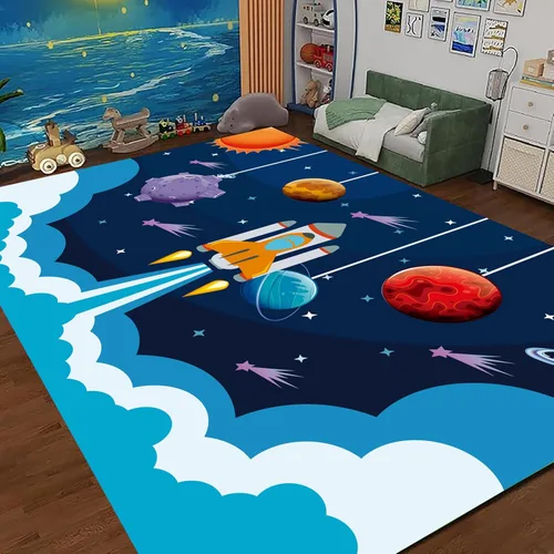 Miniatura 12 de Alfombra infantil de 5 x 7 pies, alfombra de juegos para el aula, alfombra para niños con respaldo de goma, coloridos dibujos animados piano, notas