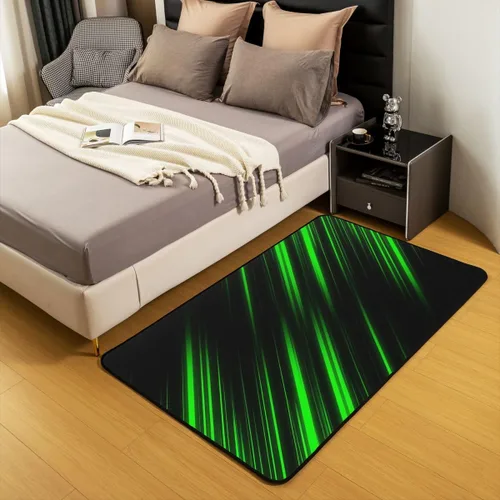 Miniatura 5 de jejeloiu Alfombra abstracta de arte moderno, alfombra de sala de estar para niños, niñas, mujeres, hombres, verde neón, negro, decoración