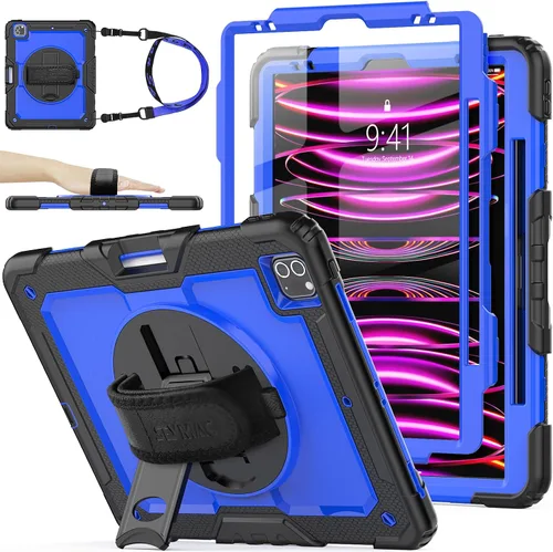 Miniatura 10 de SEYMAC stock Funda para iPad Pro de 12.9'' 2022/2021/2020/2018 con protector de pantalla giratorio 360 y correa de mano, funda a prueba de caídas