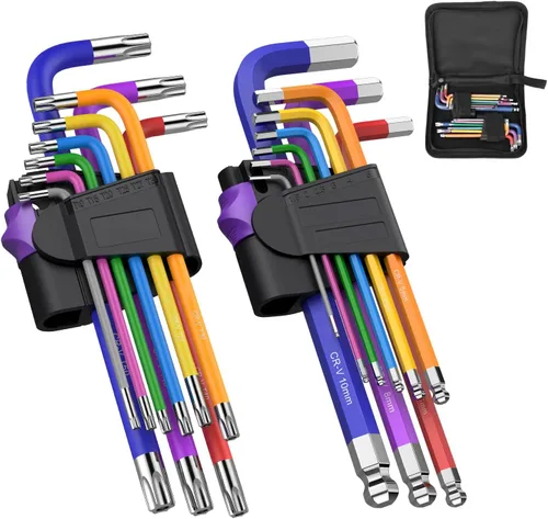 Miniatura 7 de Juego de llaves Allen de 9 piezas, juego de llaves Torx TRX estrella de colores T10, T15, T20, T25, T27, T30, T40, T45, T50 para ensamblaje