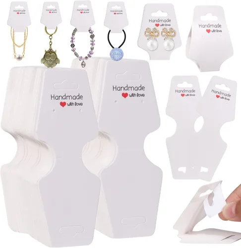200 tarjetas de exhibición de collares, tarjetas autoadhesivas de embalaje de joyas para llavero, pulsera, banda para el cabello, soporte plegable
