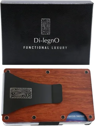 Miniatura 5 de Billetera delgada de madera recicladatarjetero con clip para dinero, bloqueo RFID, Madera de cerezo, Madera