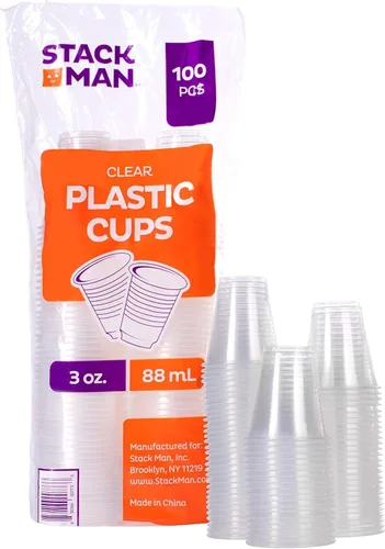 Miniatura 9 de Stack Man Caja de vasos desechables de plástico transparente de 2,500 – 3 onzas, paquetes de 100 unidades (25/100)
