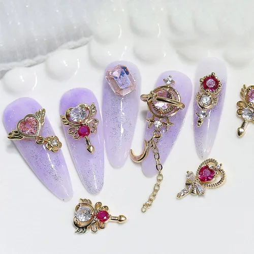 Miniatura 4 de 8 dijes de uñas 3D con forma de cetro de corazón y circón, estrella de lujo, diamantes de imitación para uñas, corazones brillantes, estrellas