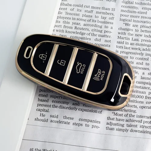 Miniatura 2 de Funda protectora para llavero inteligente de TPU con borde dorado, compatible con Hyundai Tucson Solaris Sonata Hybrid Nexo NX4 Santafe Dn8 4