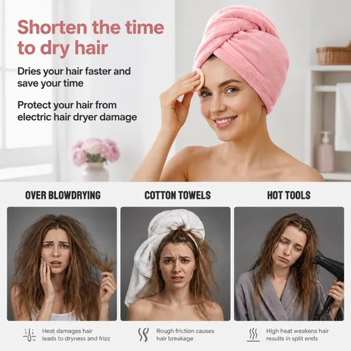 Miniatura 8 de ADOGO Toalla de microfibra para el cabello, paquete de 2 turbantes para cabello mojado, toallas de secado para mujeres y niños, adecuadas para todo