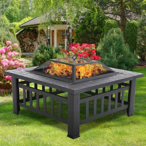 Mesa portátil para fogata de 32 pulgadas, chimenea cuadrada multiusos para exteriores, chimeneas de metal para exteriores con marco de acero fuerte