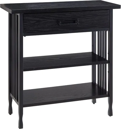 Leick Home Ironcraft Estantería de madera maciza, 1 cajón, 2 estantes, herrajes ennegrecidos, lados de listones, fácil montaje, negro lavado, 12