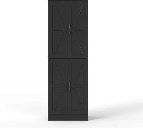 Miniatura 4 de Armario de almacenamiento de granja - Armario de despensa con 4 puertas, despensa alta de cocina con estantes ajustables, organizador, armario