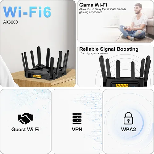 Miniatura 2 de Enrutador inalámbrico WiFi6, enrutador celular AX3000 de doble banda, 4 puertos Gigabit, red inalámbrica segura - Disfruta de la conectividad
