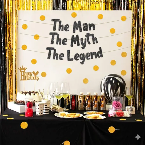Miniatura 6 de Cartel negro con purpurina de The Man The Myth The Legend, decoraciones de jubilación para hombres y mujeres, suministros y regalos para fiestas