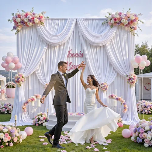 Miniatura 6 de Cortinas de telón de fondo blanco de 30 pies x 8 pies para fiestas de boda, 6 paneles de 5 pies x 8 pies, cortinas de fotografía de poliéster sin