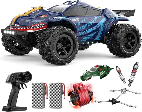Miniatura 7 de DEERC 1/18 Auto RC de Carreras y Deriva Rápida Todo Terreno, camión de control remoto de 40 KM/H con carcasa futurista, ruedas de deriva extra