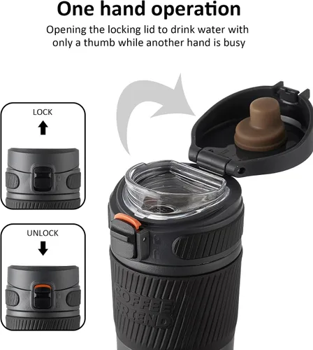 Miniatura 2 de TKK Taza de café de viaje de 15 onzas, taza de café aislada de acero inoxidable con tapa abatible, taza de viaje a prueba de fugas para café, té