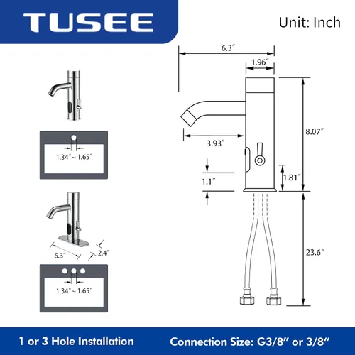 Miniatura 5 de Llave de baño manual y automática, llave de baño sin contacto con una varilla de control de temperatura, cromo, TS-5303C