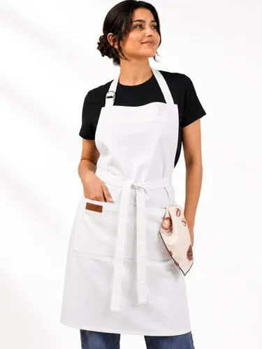 Miniatura 25 de Delantal de cocina 100% algodón con 2 bolsillos, delantal de chef ajustable para cocinar, hornear barbacoa, delantal unisex