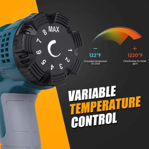Miniatura 2 de Kit de pistola de calor de 2000 W con temperatura variable 5 boquillas, pistola de aire caliente ajustable de 122 °F a 1112 °F de calentamiento