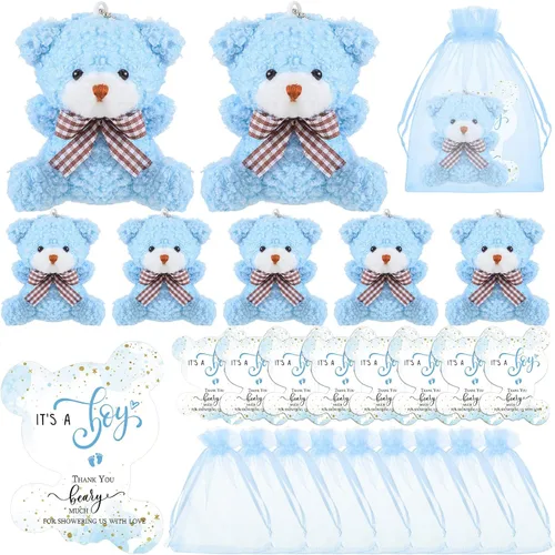 Sasylvia 25 Set Bear Party Favors for Guest 25 Mini Tiny Keychains 25 Thank You Tags 25 Organza Bag