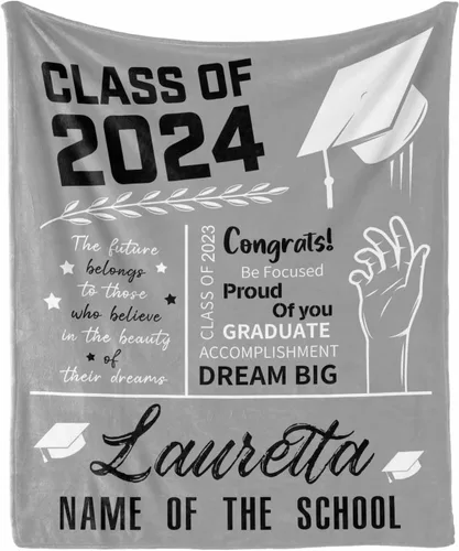 Miniatura 16 de Manta personalizada de graduación 2025 para regalo de graduación de graduado, nombre personalizado de graduado y manta escolar, manta suave y ligera