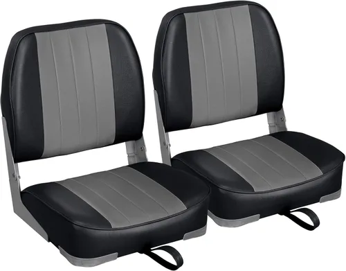 2 asientos Leader Accessories plegables, de respaldo bajo, para embarcación B-Negro/Carbón vegetal