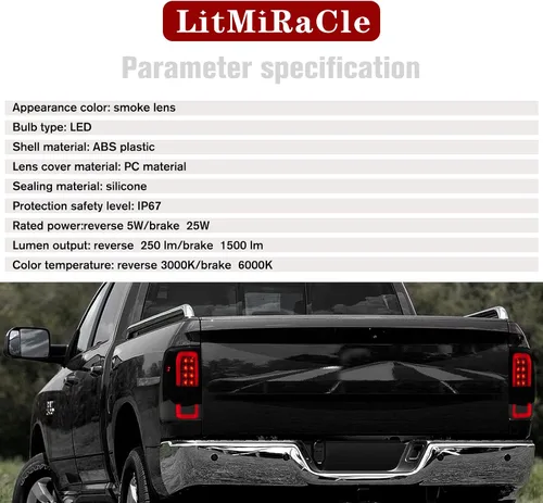 Miniatura 8 de Luces traseras LED mejoradas compatibles con Dodge RAM 1500 2009-2018, Ram 2500 3500 2010-2018 modelos de luz trasera halógena de fábrica, lente Luz