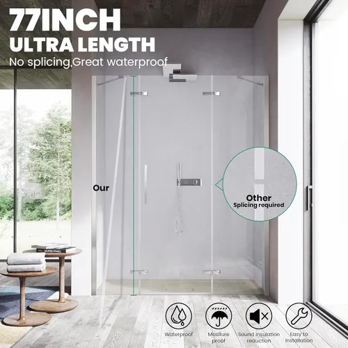 Miniatura 5 de Paquete de 3 sellos laterales y inferiores de puerta de ducha sin marco, tira de sellado de ducha de PVC transparente de 77 pulgadas de largo