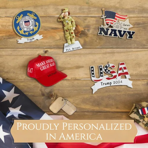 Miniatura 6 de Adorno personalizado de la Fuerza Aérea 2025 Personalización gratuita las 24 horas Adornos militares de Navidad grabados con láser para árbol
