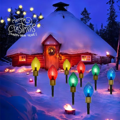 Miniatura 6 de Luces de camino de Navidad Jumbo C9 para exteriores, luces de Navidad jumbo de 7 pies con estacas de marcador de camino y 4 bombillas LED