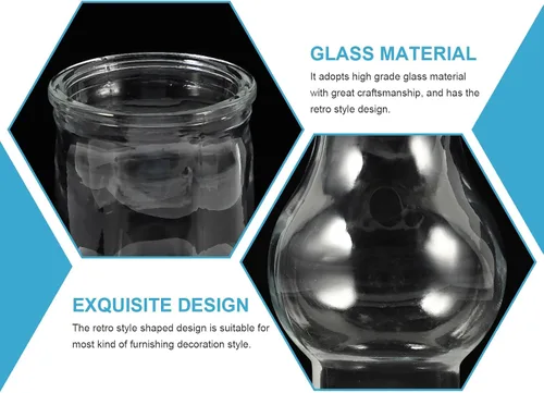 Miniatura 7 de Kisangel Lámpara de aceite de vidrio antiguo de repuesto para chimenea, lámpara de queroseno, pantalla de lámpara de vidrio transparente para base
