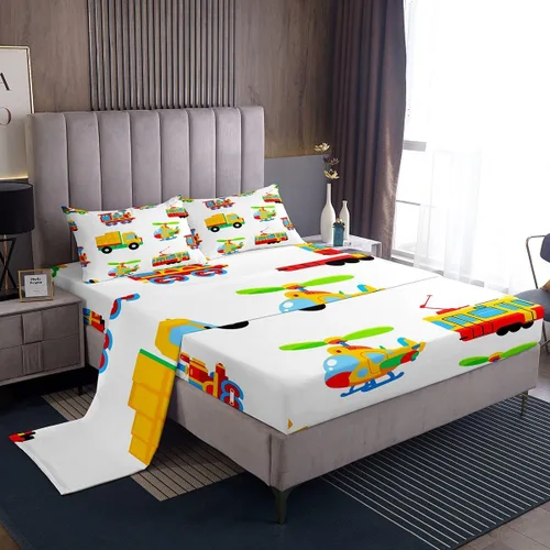 Miniatura 45 de Juego de sábanas tamaño King con diseño de excavadora y tractor para niños con sábana bajera de bolsillo profundo, sábanas de construcción con Multi