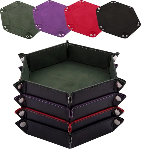 SIQUK 4 bandejas de dados hexagonales para dados plegables de piel sintética para juegos de dados como RPG, DND y otros juegos de mesa (verde Verde