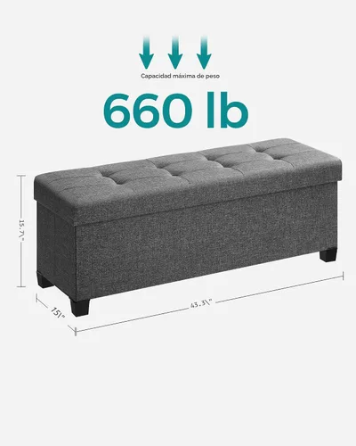 Miniatura 2 de SONGMICS Banco otomano de almacenamiento, reposapiés plegable con patas, 15 x 43 x 15.7 pulgadas, banco de extremo de cama, baúl de almacenamiento