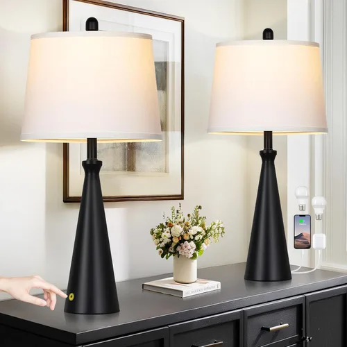 Miniatura 8 de Rinweey 28" Black Touch Table Lamp with USB A+C Ports, 3-Way Dimmable Bedroom Lamp for Night Stand, Tall Modern Touch Lamp for Living Room End