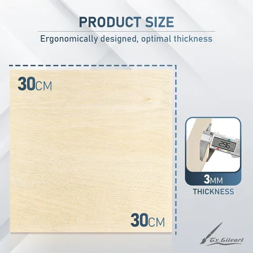 Miniatura 2 de Madera contrachapada de abedul báltico - 3 mm de espesor - Hojas de madera cuadradas de 11.8" x 11.8" para corte láser, corte CNC y manualidades