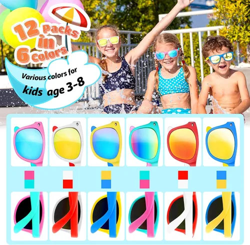 Miniatura 2 de GIFTINBOX Gafas de sol para niños a granel, paquete de 12 lentes de sol para niños con protección UV para niños y niñas, suministros de fiesta