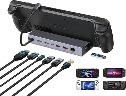 Estación de acoplamiento 7 en 1 para cubierta de vapor con puerto HDMI DisplayPort 4K@60Hz dual – Estación de acoplamiento USB C de 100W para