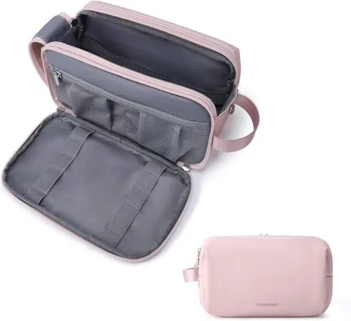 Miniatura 13 de Bolsa de aseo Bagsmart para hombres, organizador de artículos de viaje, kit Dopp resistente al agua, bolsa de afeitado para accesorios de aseo, Beige