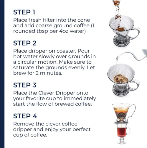 Miniatura 7 de Clever Gotero de Café y Filtros, Grande 18 oz, Diseño Clásico Original, Plástico Seguro Libre de BPA, cafetera de goteo, cafetera pour over, 100 Java