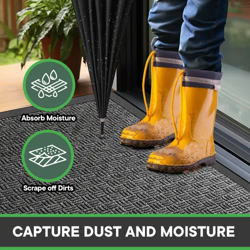 Miniatura 5 de Mibao Tapete para puerta delantera, resistente y duradero, tapete de bienvenida para interiores y exteriores, atrapador de suciedad, impermeable