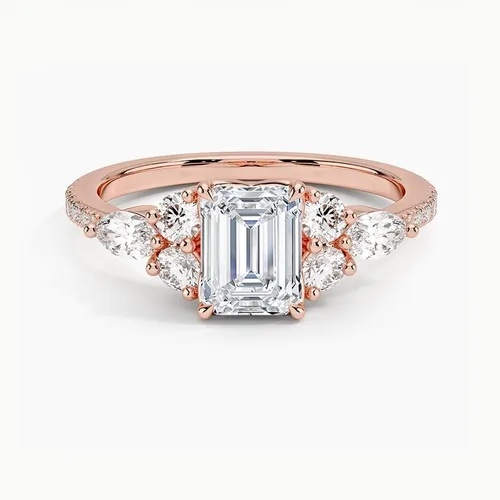 Miniatura 5 de IGI 1.56Carat Emerald Excellent Cut Four Claw Prongs Lab Created Diamond Engagement Ring With Side Marquise and Round Lab Diamonds In 14k Gold For