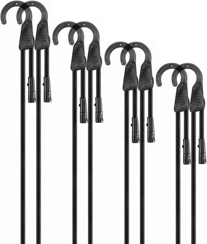 Miniatura 16 de Cuerdas elásticas ajustables de 18 pulgadas con ganchos, ajuste flexible de 6.5 a 18 pulgadas, correas elásticas negras con elasticidad superior