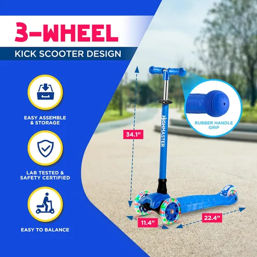 Miniatura 5 de HighMaster - Patinete para niños – Patinete de 3 ruedas para niños y niños pequeños – Manillar ajustable con luces LED en las ruedas – Diversión