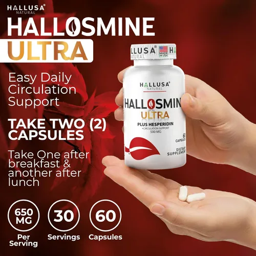 Miniatura 5 de Hallosmine Ultra - Soporte para la circulación y las venas, Diosmin Hesperdin 650 mg + crema para piernas gratis, pies hinchados, tobillos