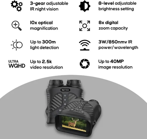 Miniatura 5 de Binocular digital con visión nocturna y grabación de video 2.K UDH potentes prismáticos para adultos, caza, observación de aves, juegos de fútbol