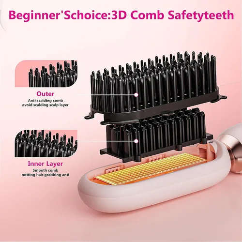 Miniatura 5 de VAGARY Cepillo alisador de cabello inalámbrico, cepillo alisador portátil para viajes, calor rápido de 30 segundos, 3 ajustes de temperatura, 300