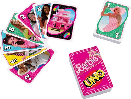 Miniatura 2 de Mattel Games UNO Barbie - Juego de cartas de la película para niños y adultos con gráficos de personajes y reglas especiales, de 2 a 10 jugadores