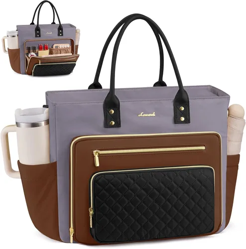 Miniatura 13 de LOVEVOOK Bolsa Tote para Maestras para Mujeres Trabajo, Bolsa para Laptop Bolsa Tote de Trabajo Bolsas de Enfermera Con Portavasos Grande, Maletín