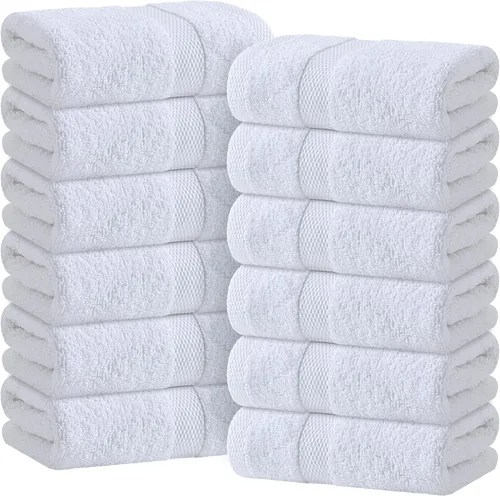 Miniatura 31 de Toallas de mano blancas clásicas para baño [paquete de 12] Toallas de mano de algodón a granel para gimnasio, cocina y spa, 16x27 pulgadas, toallas